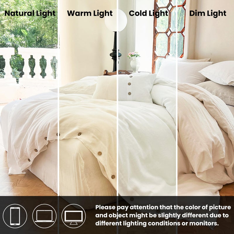 Simple&Opulence 100% Linen Duvet Cover Set 3pcs with Coconut Button Closure Natural French Washed Flax Solid Color Soft Breathable Farmhouse Bedding - White, King Size - Image 5